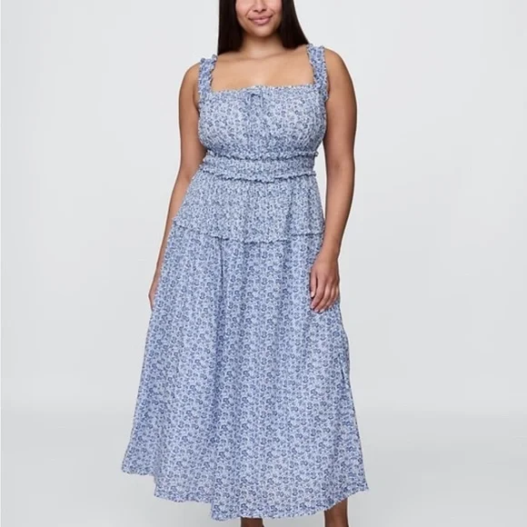 Gap X DÔEN Blue and White Sleeveless Square Neck Midi Sundress - Picture 5 of 10